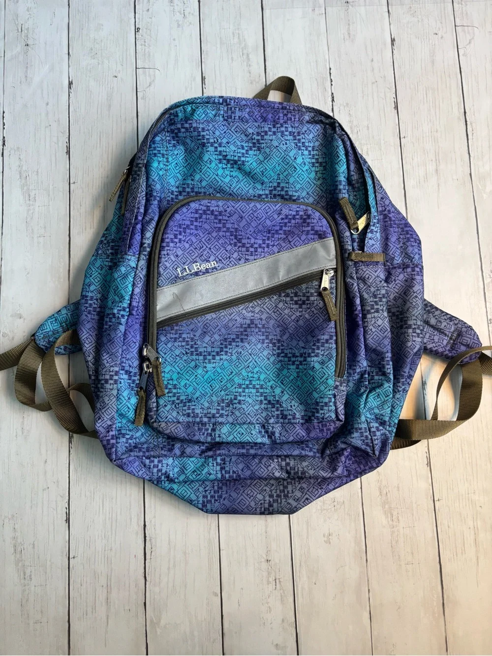 L.L. Bean Blue & Teal Geometric Backpack